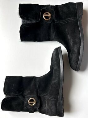 Jimmy Choo Black Fold Over Fur Lined Luxury Leather Boots